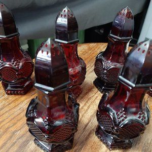 Avon red cape cod cranberry collection 6 salt shakers.